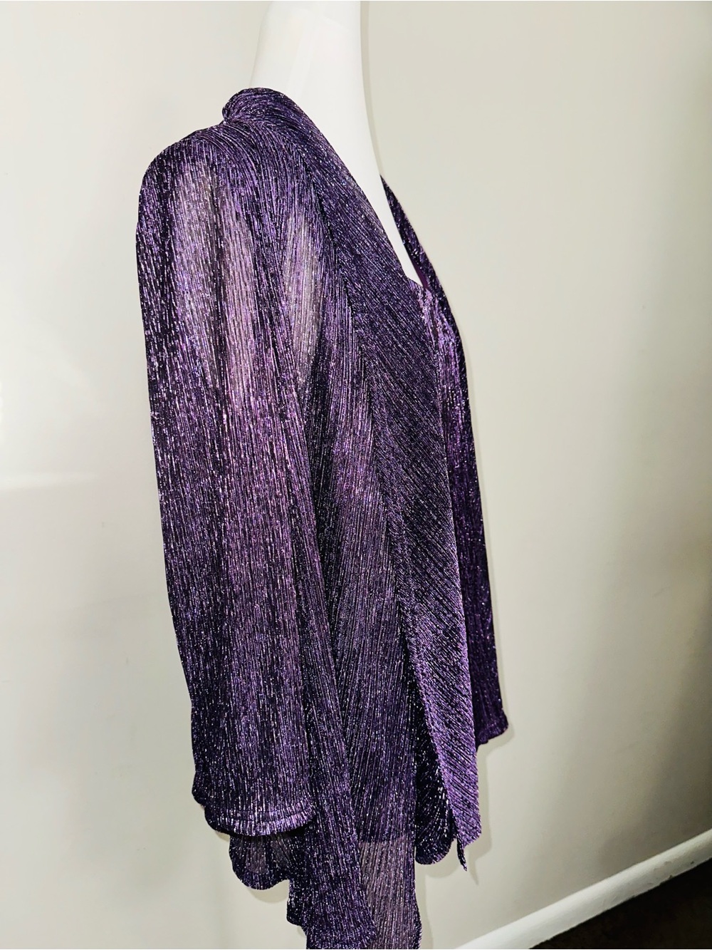 dressbarn Metallic Purple Open-Front Cardigan - Picture 2 of 9